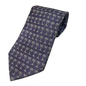 Tommy Bahama Off Island 100% Silk All Over Palm Tree Print Tie Blue